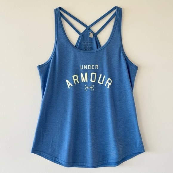 Under Armour Tops - Under Armour HeatGear Strappy Back Tank Top Blue Yellow Size Womens L